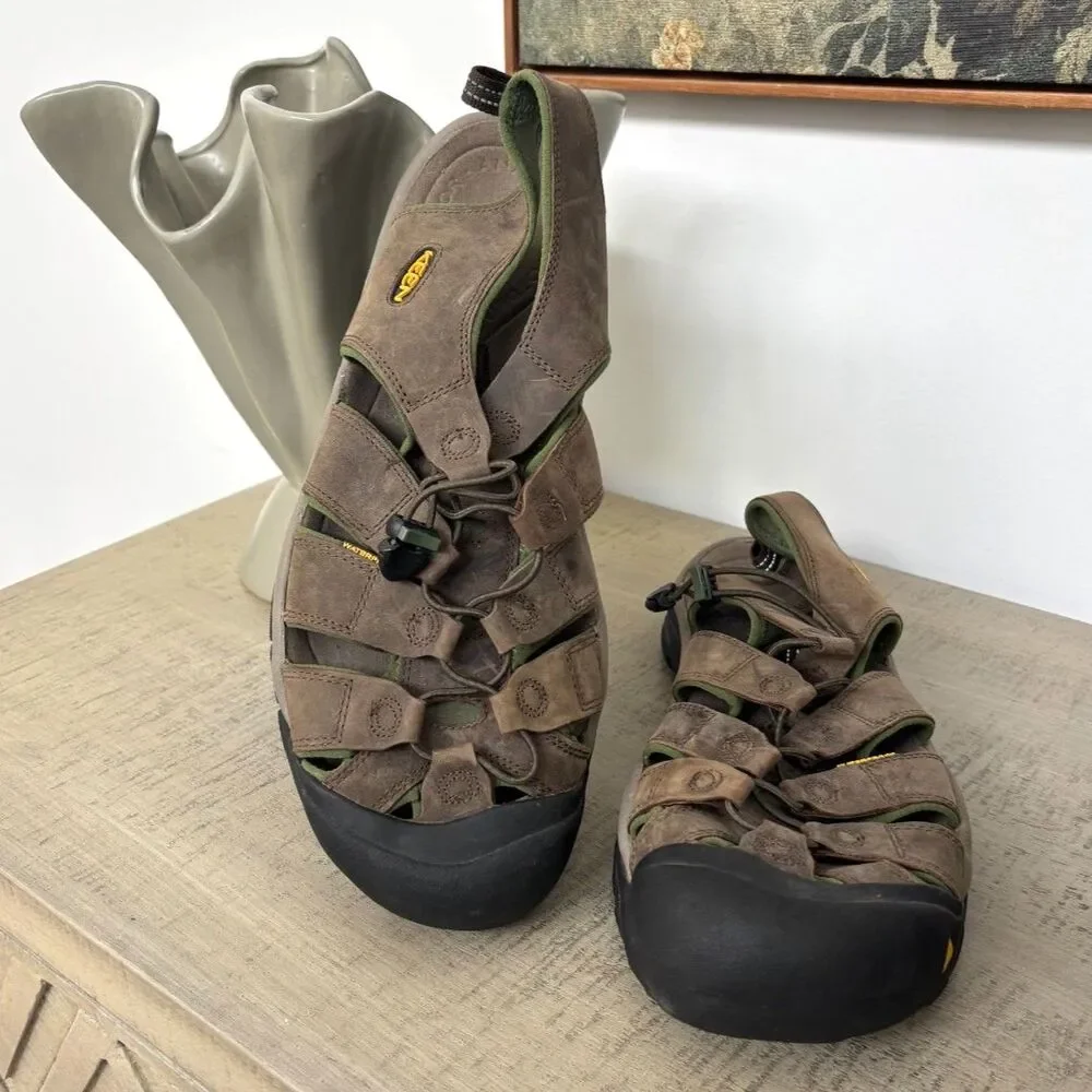 KEEN Newport Waterproof Leather Hiking Sandals Bison Brown Size 15